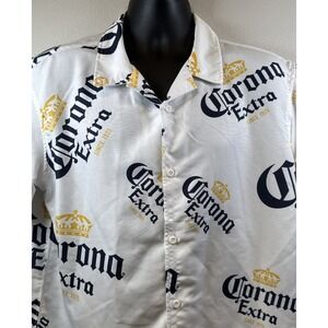 Corona Extra All Over Print Button Up Shirt Men's Size Medium White Short Sleeve